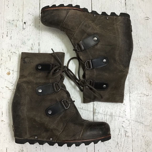 Sorel Joan of Arctic Hidden Wedge Lace Up Leather Boots Size 8 - Picture 2 of 11